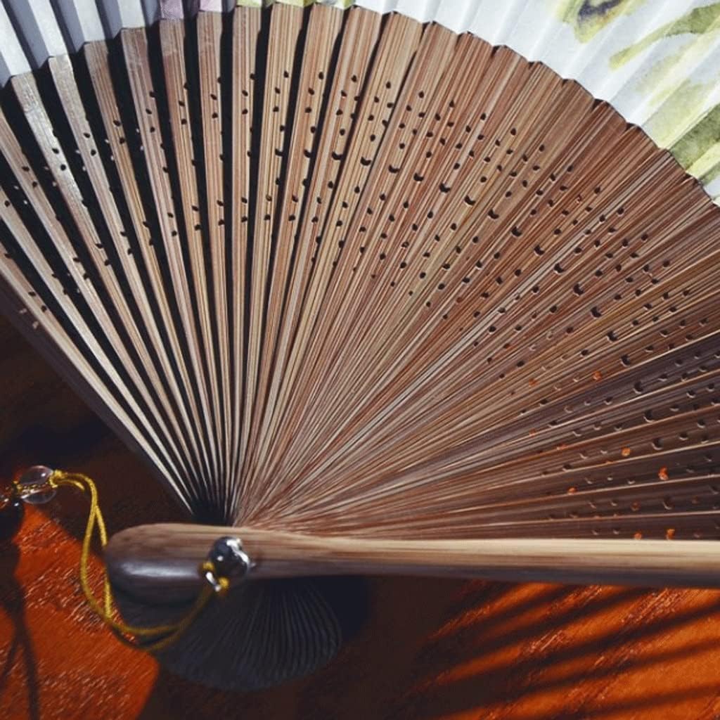 ZUMAHA Portátil Abanico de Mano de Doble Cara, Abanico Chino Pintado a Mano con Tinta, Encantador y Elegante Abanico Plegable japonés para Regalos de Mujer/Hombre Fresco