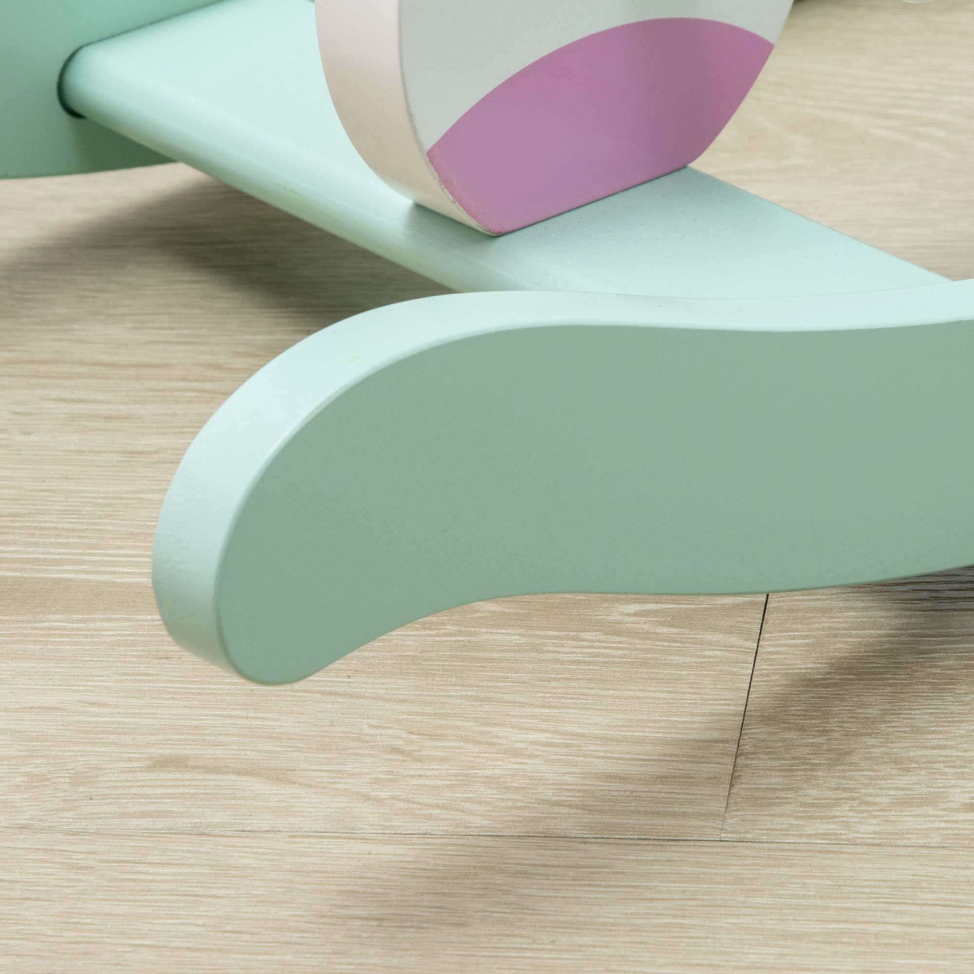HOMCOM Cavallo a Dondolo per Bambini 1-3 Anni Cavalcabile, Cavalluccio a Dondolo con Maniglie, Schienale e Pedali in MDF, 68x27x47.5 cm, Blu Rosa Bianco