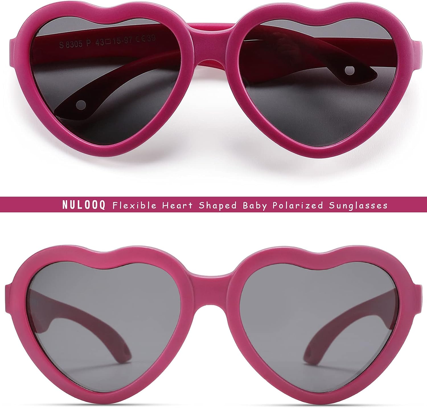 Flexible Heart Shaped Baby Polarized Sunglasses with Strap Adjustable Toddler & Infant Age 0-24 Months (White/Purple Mirrored + Pink/Pink Mirrored) - 2 Pack : Clothing, Shoes & Jewelry