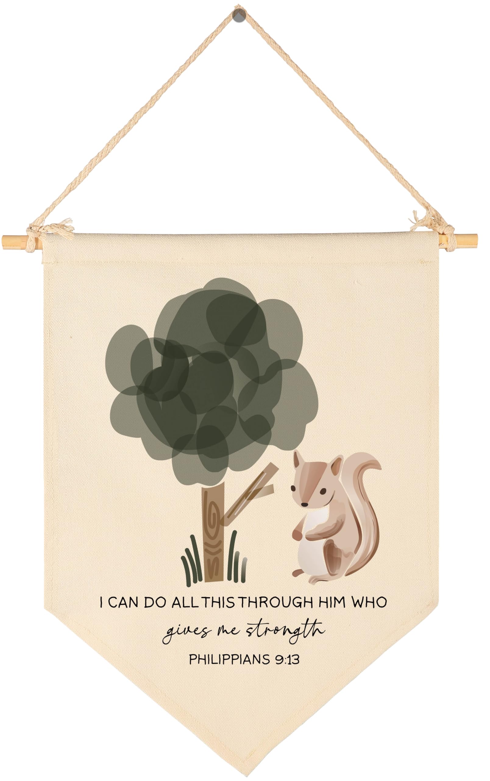 Woodland Animal Fox,I Can Do All This-Philippians 9:13-Flag Wall Decor Gift for Baby Girls Boys Kids-Canvas Hanging Pennant Banner Pennant Wall Sign Gift for Nursery Baby Room Playroom Bedroom