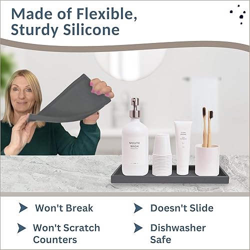 Miniatura 120 de Bandeja de encimera y tocador, 2 bandejas pequeñas de silicona de 7.7 pulgadas, bandeja de jabón de cocina, soporte para jabón de cocina, Gris