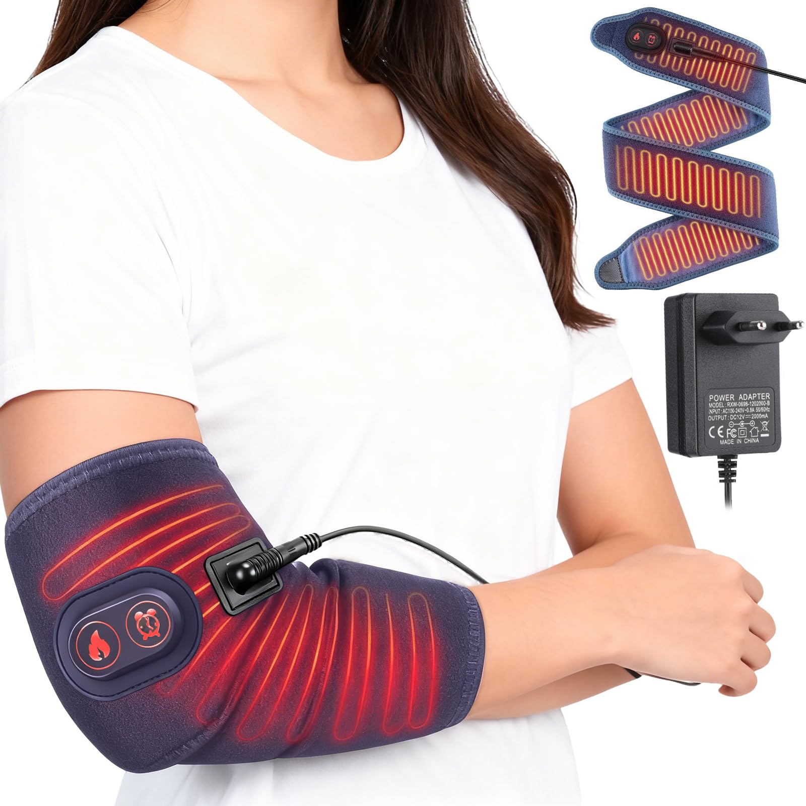 OBEST Varilla de calefacción para diferentes áreas del cuerpo, banda eléctrica flexible, cojín de calentamiento para brazos, muñeca, tobillo, pierna y rodilla, vendaje de calentamiento con 3 niveles d