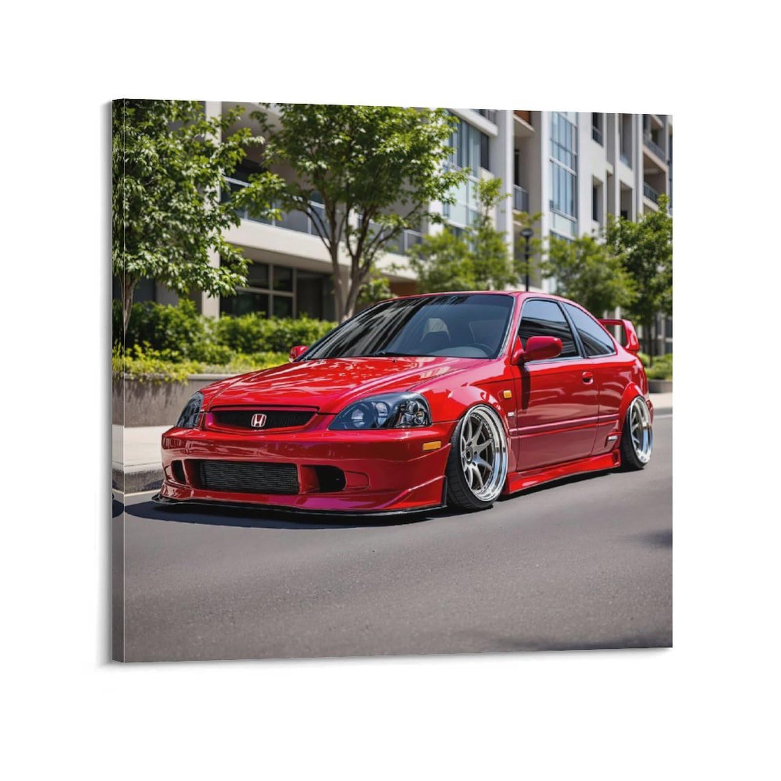 Cwbufd Frame-Style Jdm Sports Car Poster Civic Ek9 Type R Urban Street Scene Tuning Parts Decorative Canvas Family Bedroom Artwork Picture Painting 12X12inch(30X30cm)