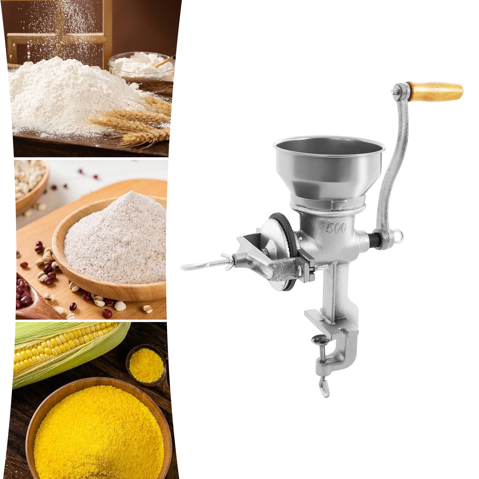 Trituradora manual de molino de malta para granos, molinillo de cereales, máquina de harina casera, de acero y aluminio, molinillo de grano, molinillo de mano para trigo, sésamo, 0,5 kg