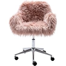 Fluffy Faux Fur Chair, Modern Home Office Vanity Chair for Girls, Pink
