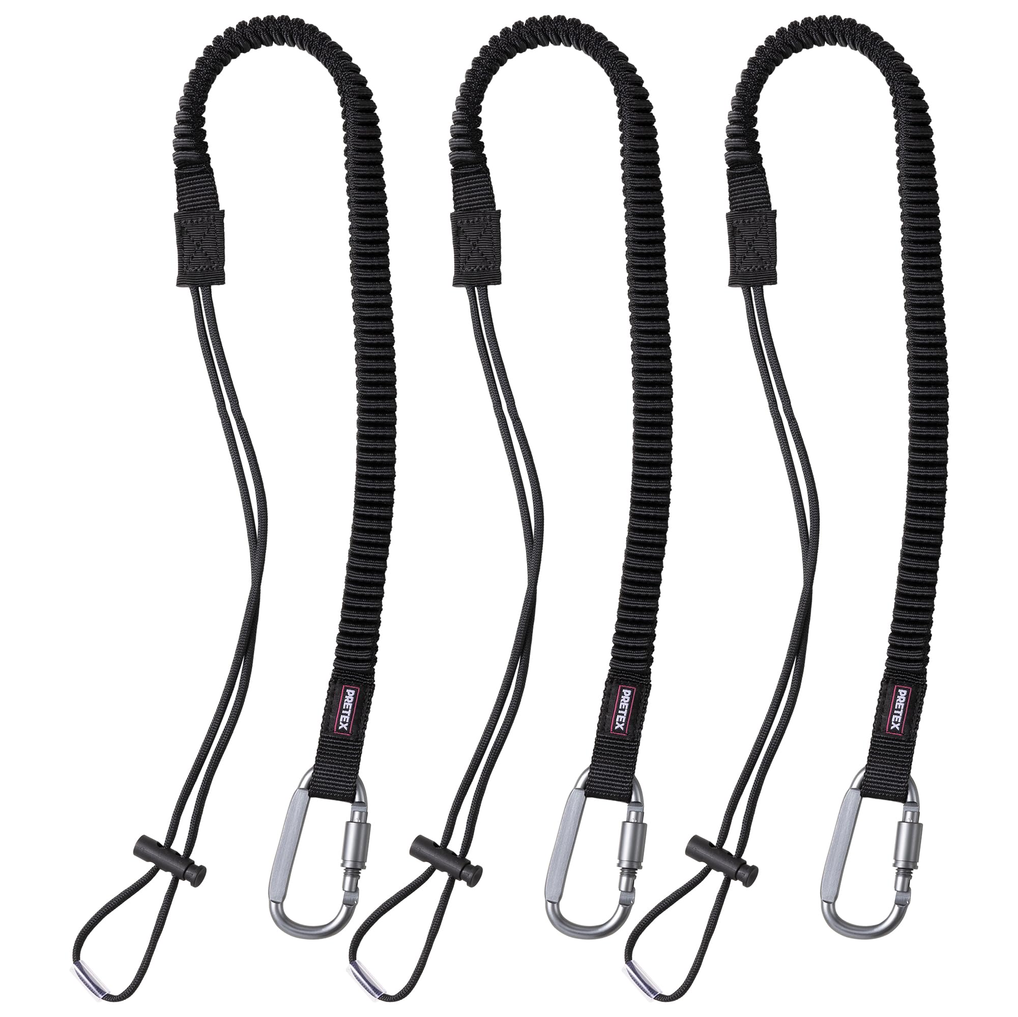 Pretex Black Tool Tether - Extra Strong Carabiner Strap Heavy Duty Use - Safety Lanyard For Work Tools Construction Scaffold Arborist Equipment - 20Kg (44.1Lb) Load Capacity - Set Of 3