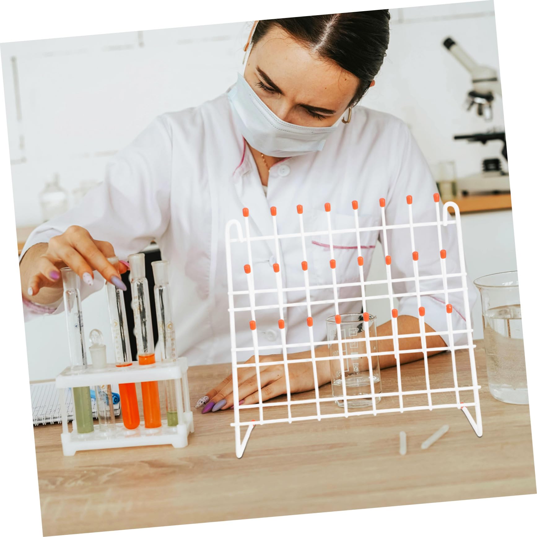 Soporte para Tubos de Ensayo y Vasos de Laboratorio Rack de Secado con Posiciones Resistente y Práctico para Química y Experimentos Científicos