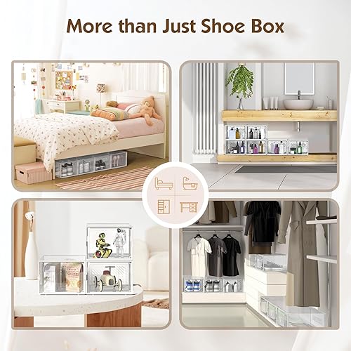 Miniatura 6 de SALA Paquete de 12 cajas de almacenamiento de zapatos XL con puerta magnética, se ajusta hasta el tamaño 13, organizador de zapatos apilable de