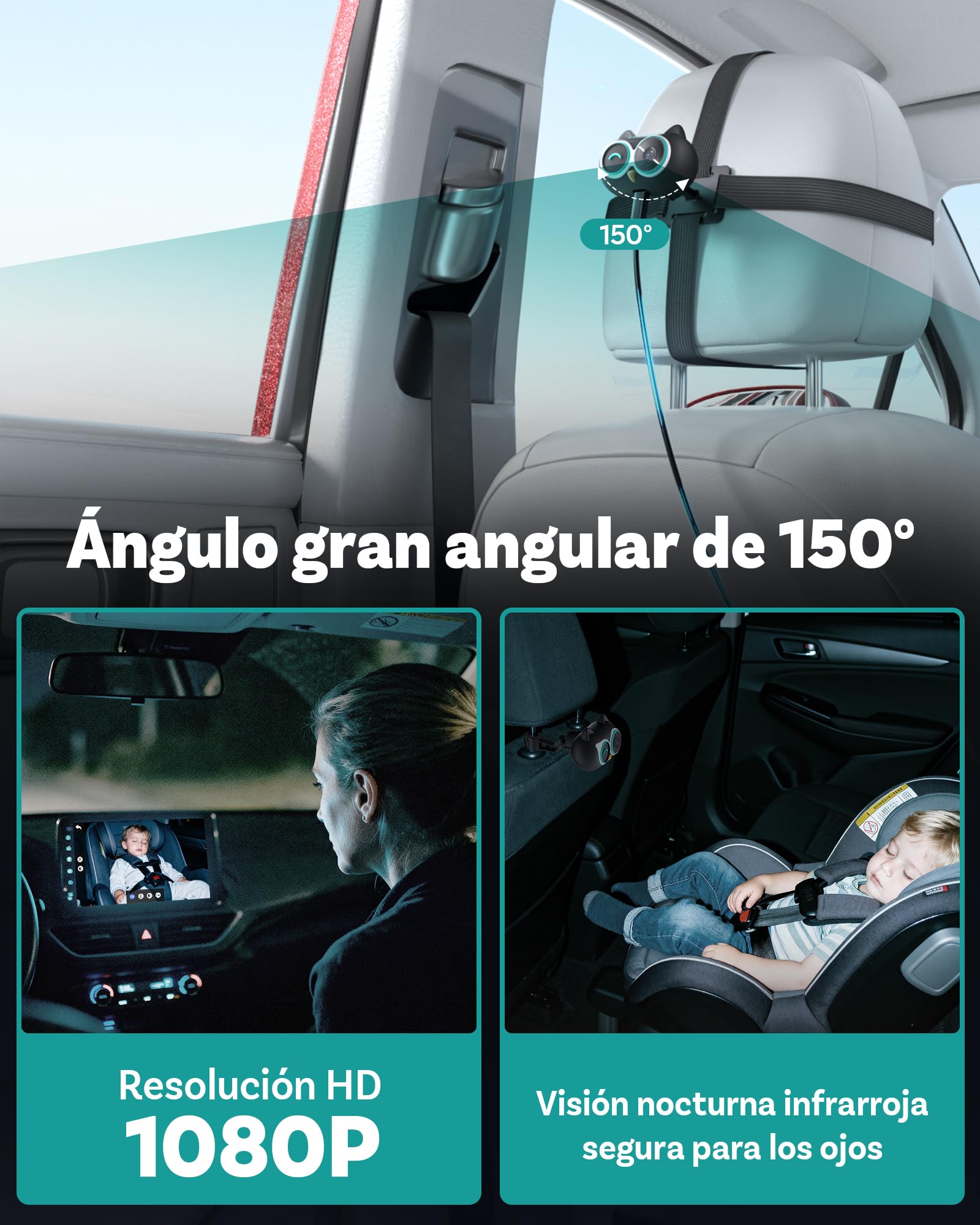OTTOCAST Cabin Care 2026, 2 en 1 Adaptador CarPlay Inalámbrico + Cámara para Bebé, 1080P Full HD, Gran Angular 150°, Visión Nocturna IR, Compatible con CarPlay con Cable (Desde 2016)