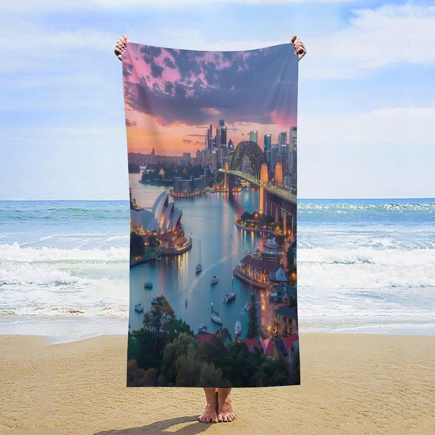 Australia Sydney Bridge Cityscape Skyline Bath Towel Beach Towels Quick Dry Oversized Bath Blanket Highly Absorbent Towel for Women Men 160x80cm