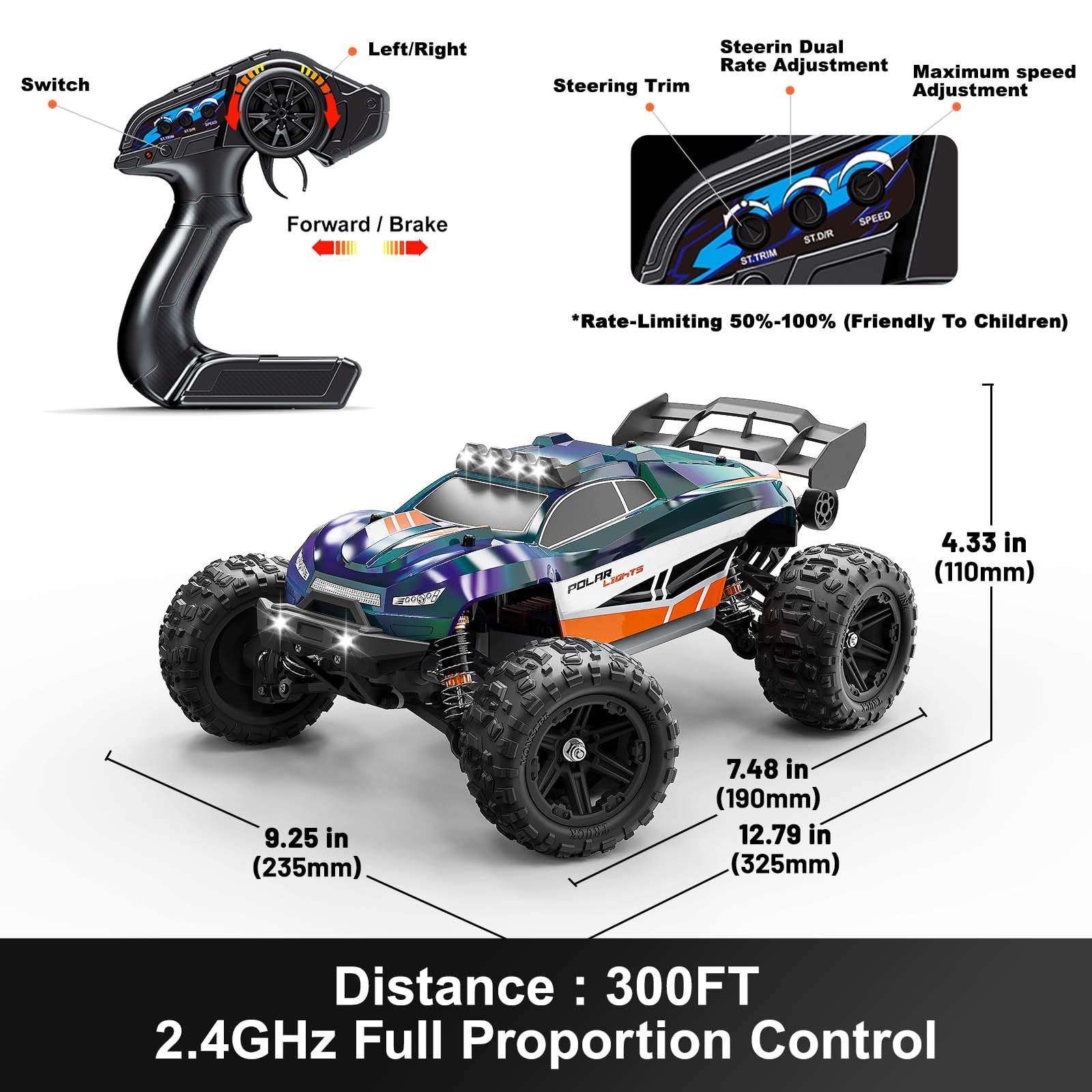 Macchina Telecomandata Adulti 1:14 Brushless Auto RC/RC Car 4WD 52 km/h, Ammortizzatori Idraulici, Trasmissione in Metallo, 2 Batterie 1500mAh, 2 Set di Gomme, LED, Upgrade 3S fino a 70 km/h