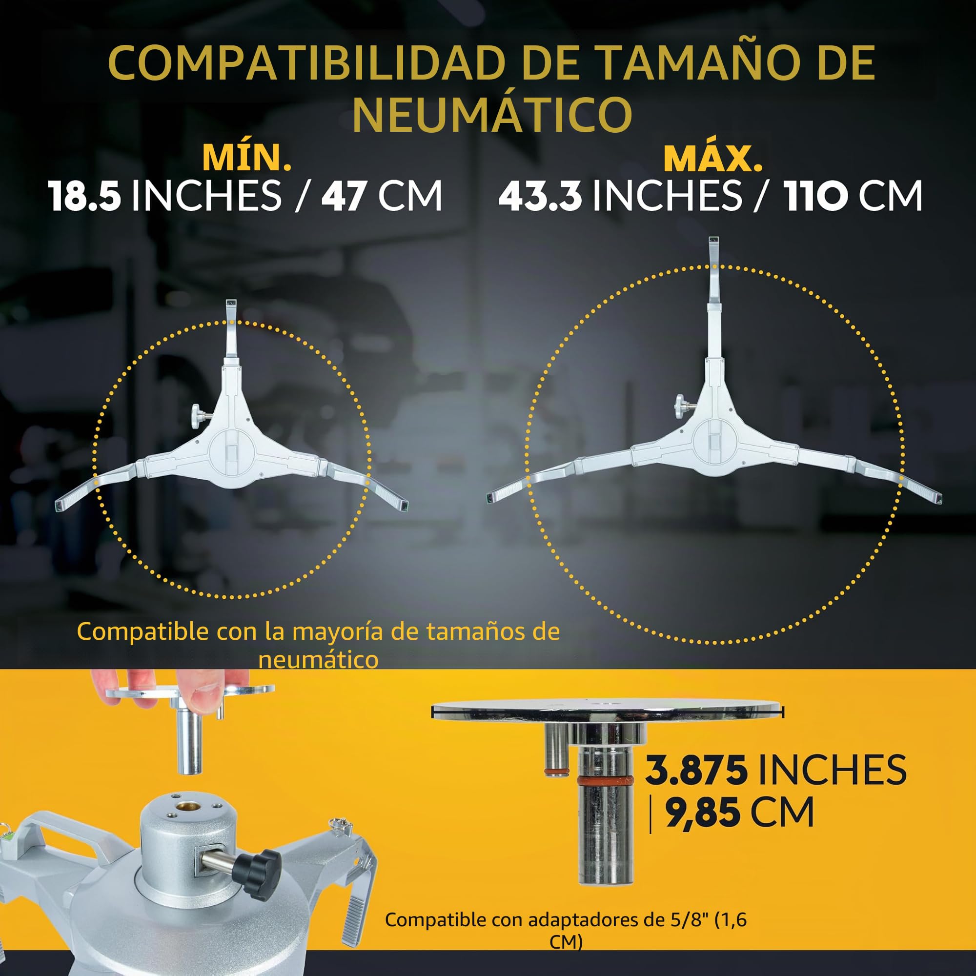 Abrazadera de Neumático para Alineación de Ruedas, Rango 47-110 cm (18,5"-43,3") de Diámetro, Placa Adaptadora Magnética para Medidores de Camber y Caster