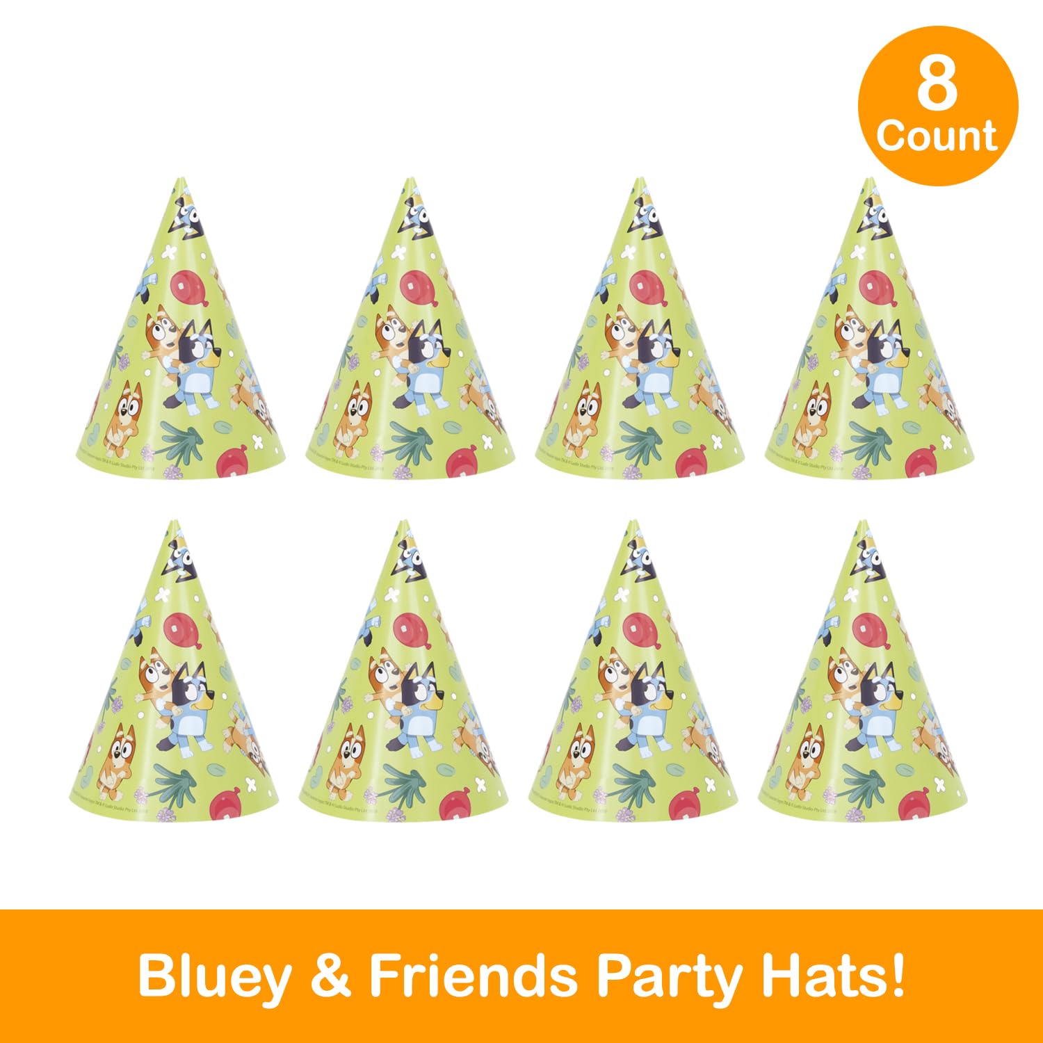 Unique Bluey Party Hats and Blowouts 8 Hats & 8 Party Blowouts with Celebrate With Me Sticker | Bluey Birthday Party Supplies for Kids