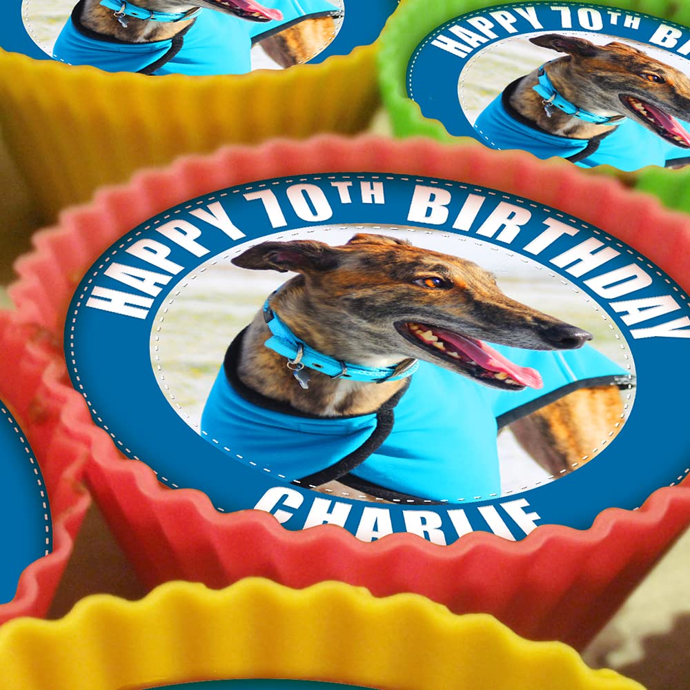 Greyhound Dog - 20 x 5cm Personalised Edible Cupcake Toppers on Premium Icing