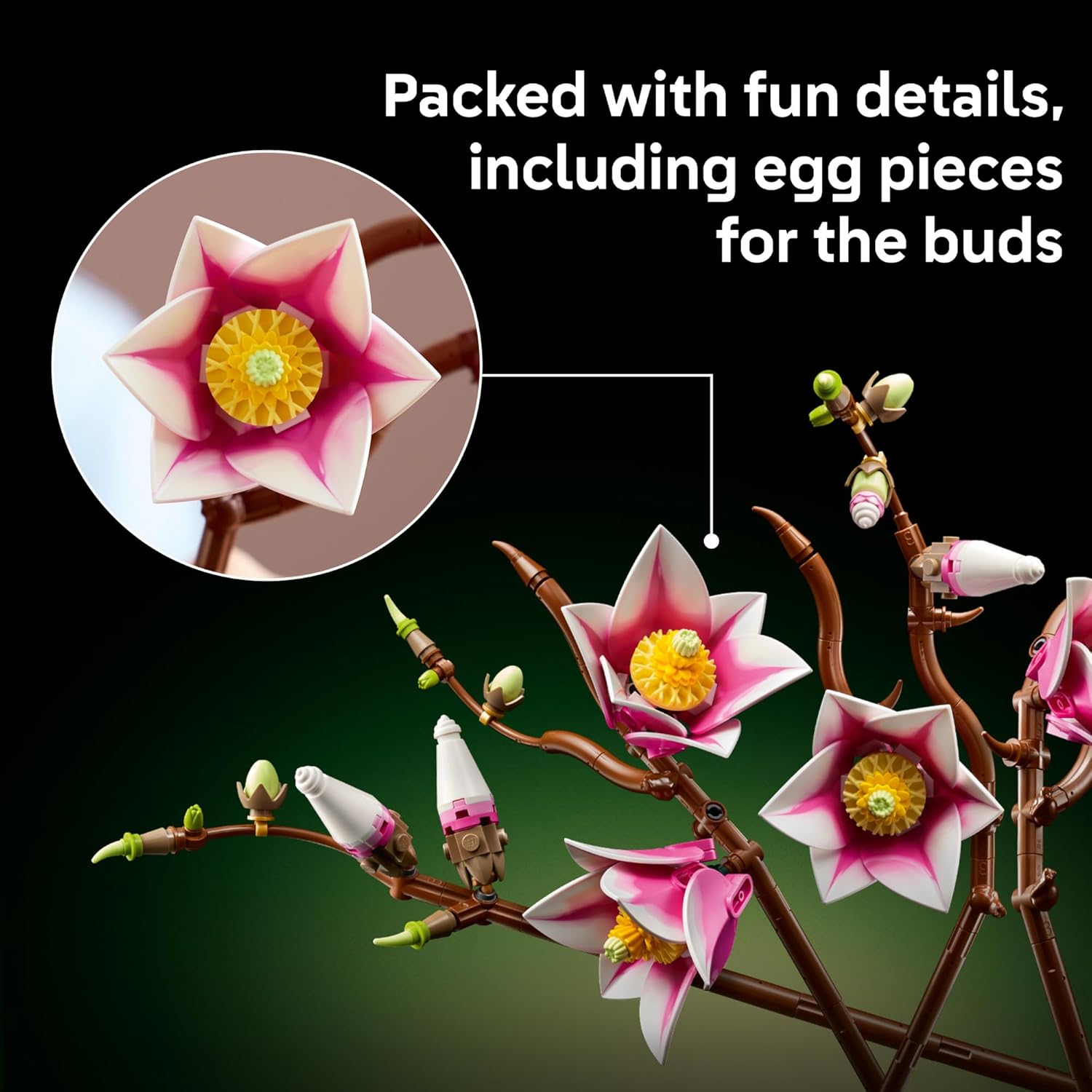 LEGO Botanicals Magnolia Branches Building Set for Adults, Ages 18+ - Gifts for Mothers Day - Artificial Flowers for Home Office, Bedroom or Desk Decor - 11510