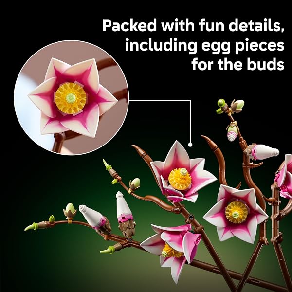 LEGO Botanicals Magnolia Branches Building Set for Adults, Ages 18+ - Gifts for Mothers Day - Artificial Flowers for Home Office, Bedroom or Desk Decor - 11510 - 5