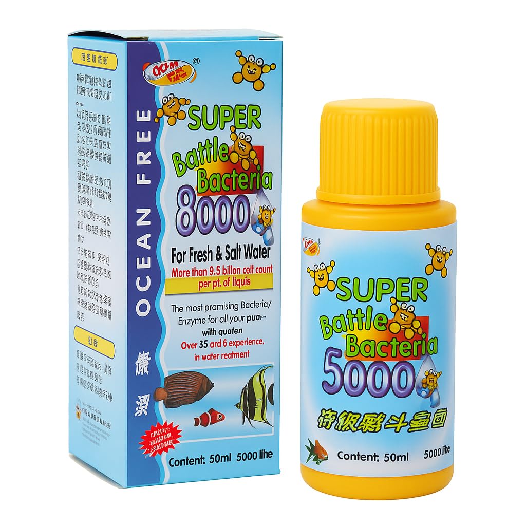 VAYINATO Ocean Free Super Battle Bacteria 8000, (50ML) | Beneficial Bacteria for Fresh Water and Salt Water Aquarium Fish Tank