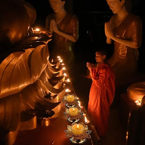 Miniatura 5 de Diwali Diya Vilakku - Juego de 2 portavelas para Puja Pooja Ghee, portavelas de aceite indio de Puja Butterlamp Lotus Diya para Diwali Pooja Budista