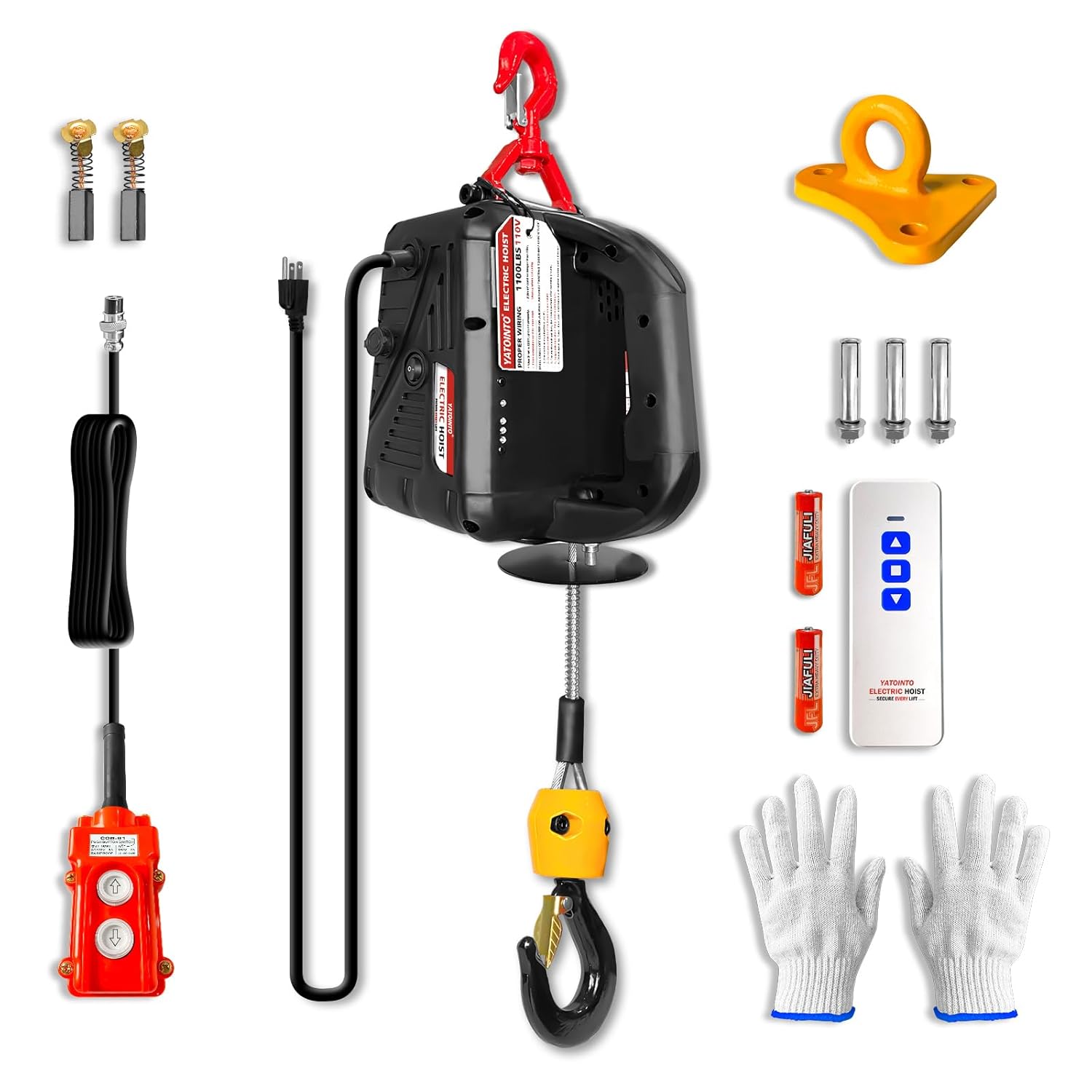 3 in 1 Electric Hoist Winch, 1100lbs Portable Electric Power Winch with Wire and Wireless Remote Control, 120V Electric Hoist Crane, Overload Protection 25ft Lifting Height for Towing (Black) 1100LB - 3 in 1 Black