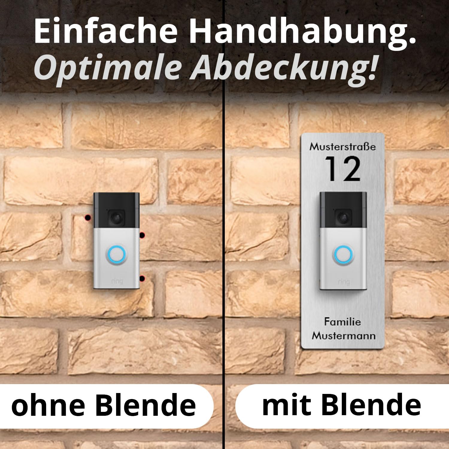 iSecur Edelstahl Blende personalisiert Premium - Passend für Ring Akku-Videotürklingel 2, Gen 3 Plus 4 (2024) - Edle Türstation-Platte 260x100 mm - Klingelschild mit Wunschdruck I az181