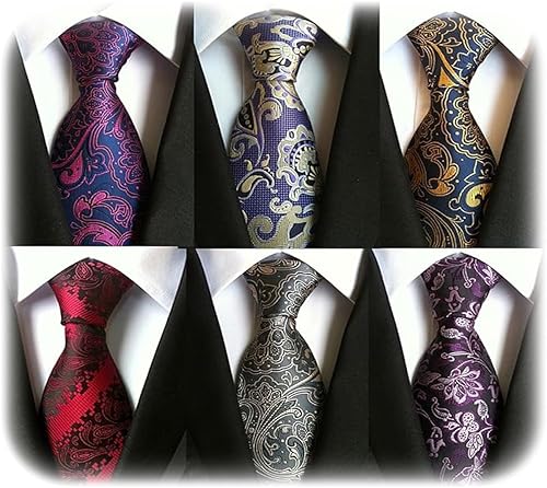 Vista 47 de WeiShang Lote de 6 corbatas clásicas de seda para hombre, corbatas tejidas jacquard