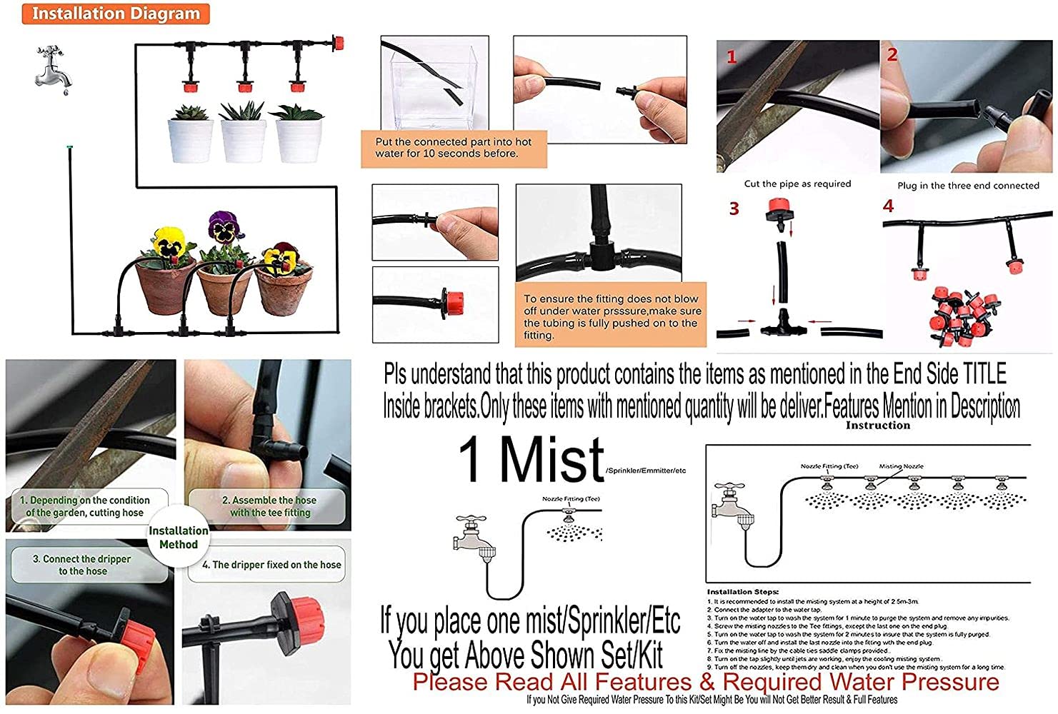 Diy Crafts 12016 11689 Micro Drip Irrigation System Watering Garden Hose Kit for 5 Plants, 5m Pipe, Multicolor 3