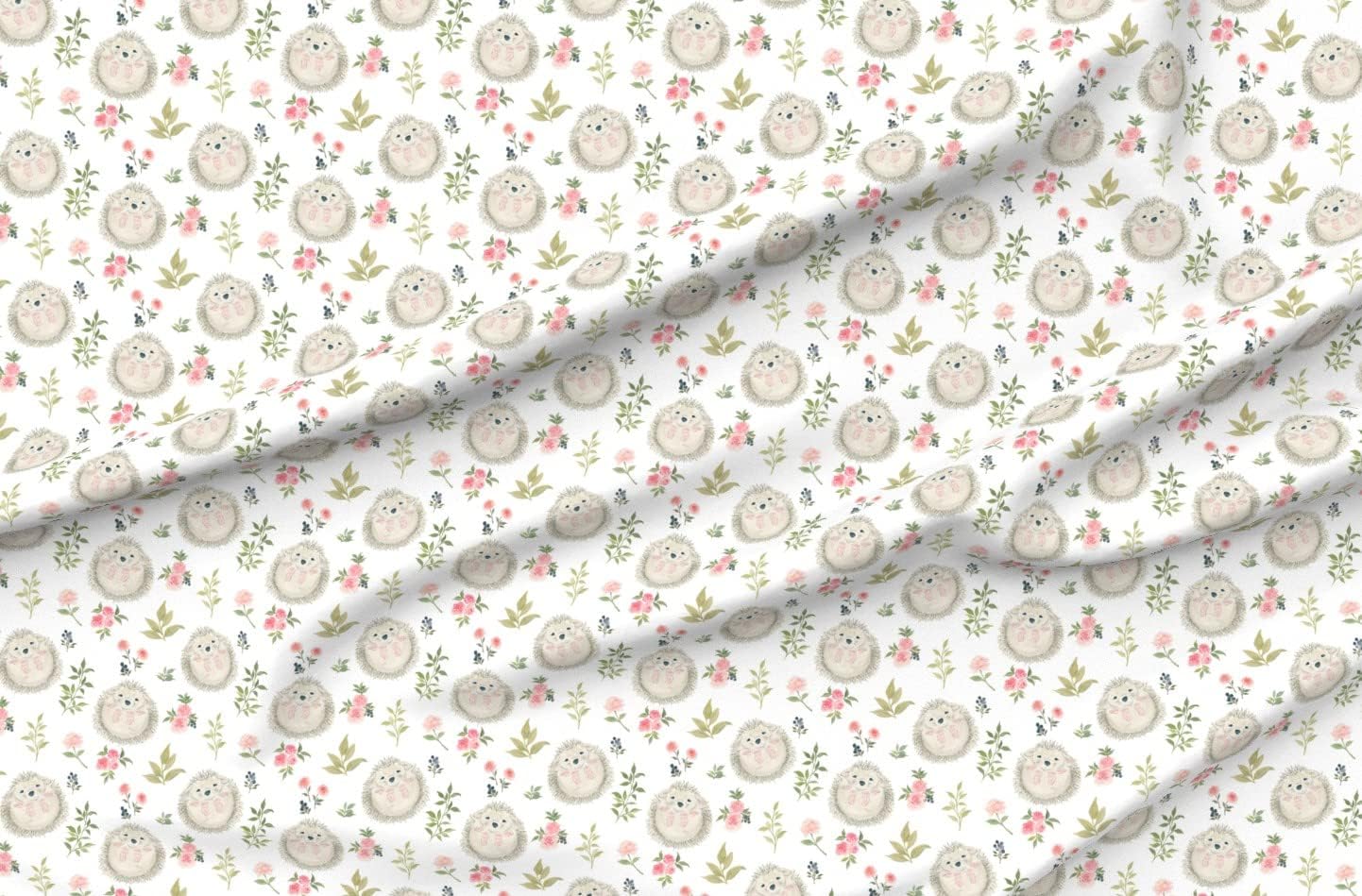 Spoonflower Fabric - Hedgehog Modern Floral Pink Botanical Garden Bloom Meadow Wildflower Printed on Minky Fabric by The Yard - Sewing Baby Blankets Quilt Backing Plush