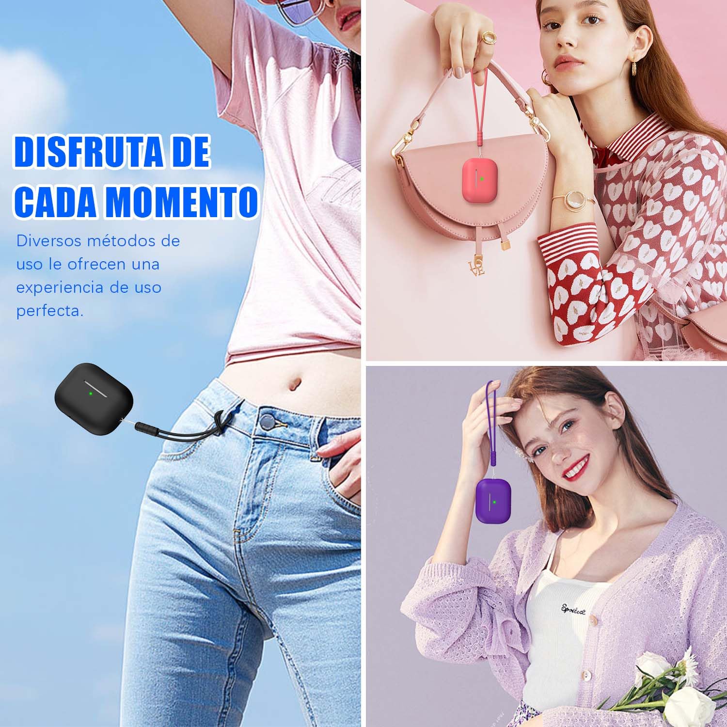 MHYALUDO Funda para AirPods Pro de 2ª generación, Funda para AirPods Pro de Silicona Suave anticaída de Grado Militar Que Absorbe los Golpes, Tacto de Piel con Llavero y Kit de Limpieza,Negro — view 6