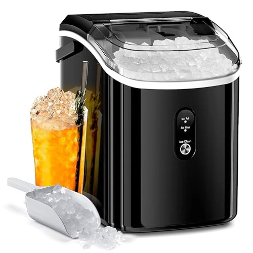 AGLUCKY Nugget Ice Makers - Máquina portátil de hielo de guijarros con hielo suave masticable, operación con un solo clic, autolimpieza para el