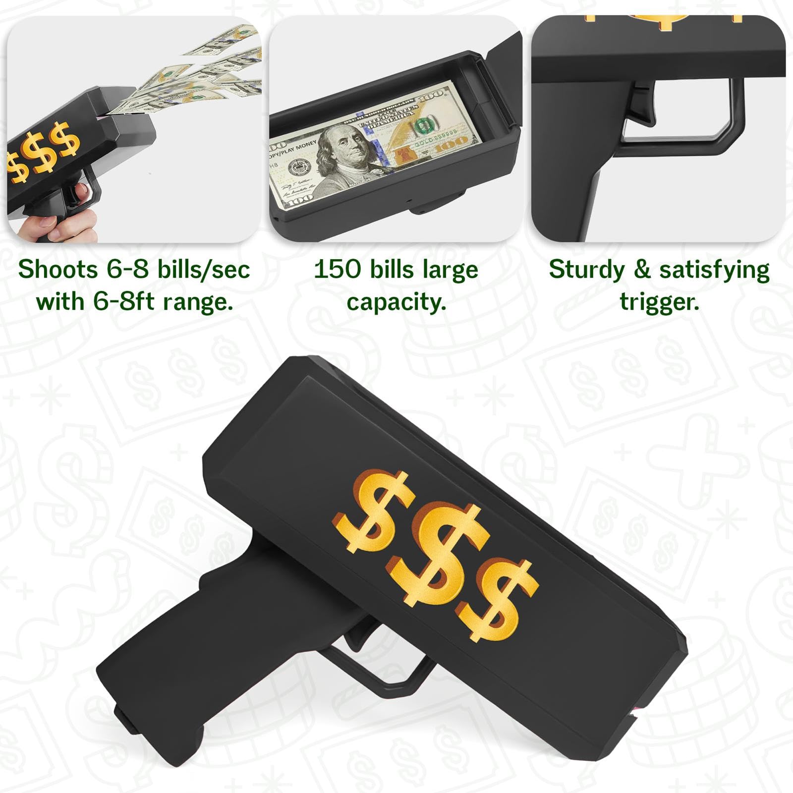 Black Money Gun Prop - Realistic Cash Shooter for Parties Movies, Games & Events, Medium - Image 3