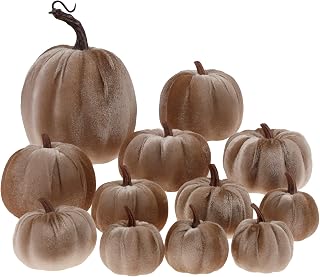 12pcs Champagne Artificial Pumpkins for Decorating, Fall &Thanksgiving Home Decorations,Handmade Velvet Foam Pumpkin for Halloween Party Table Centerpiece Decoration