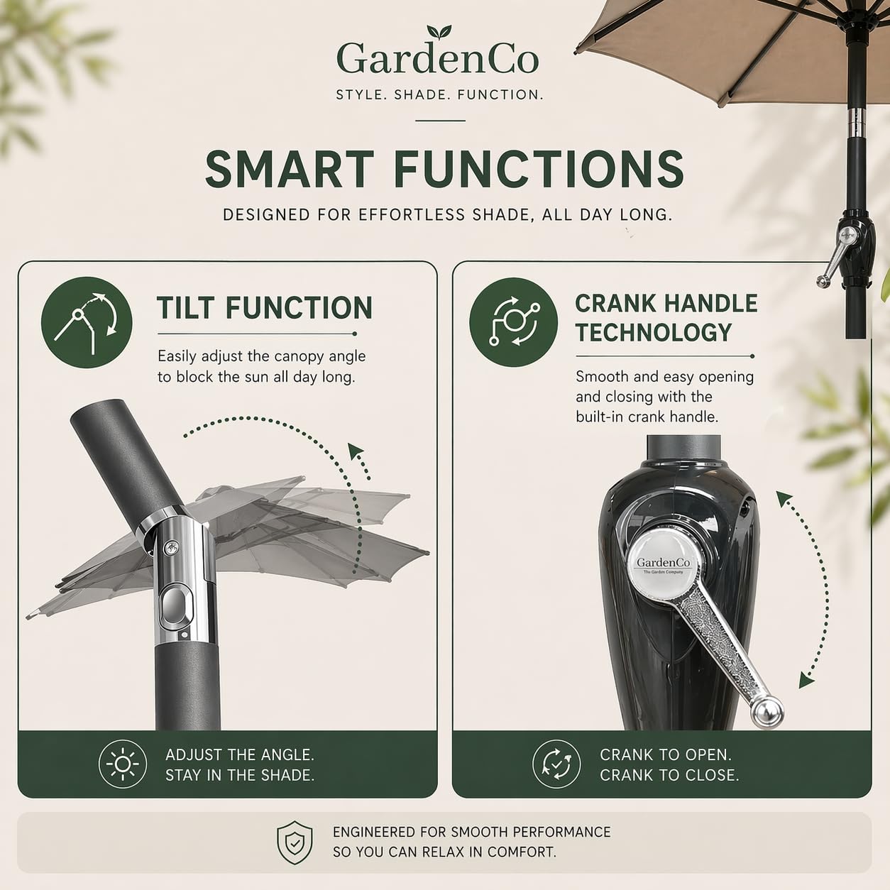 GardenCo Outdoor 2m Parasol - Crank Up & Tilt Function Options Garden Parasol Umbrella - UV Rated 50-38mm Parasol Pole — view 2