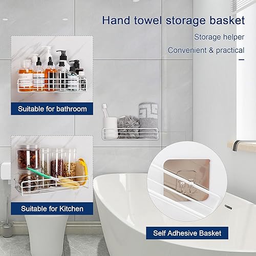 Miniatura 5 de NearMoon Toallero montado en la pared, 2 toalleros de metal + cesta de almacenamiento de toallas de mano, organizador de 3 niveles para toallas de