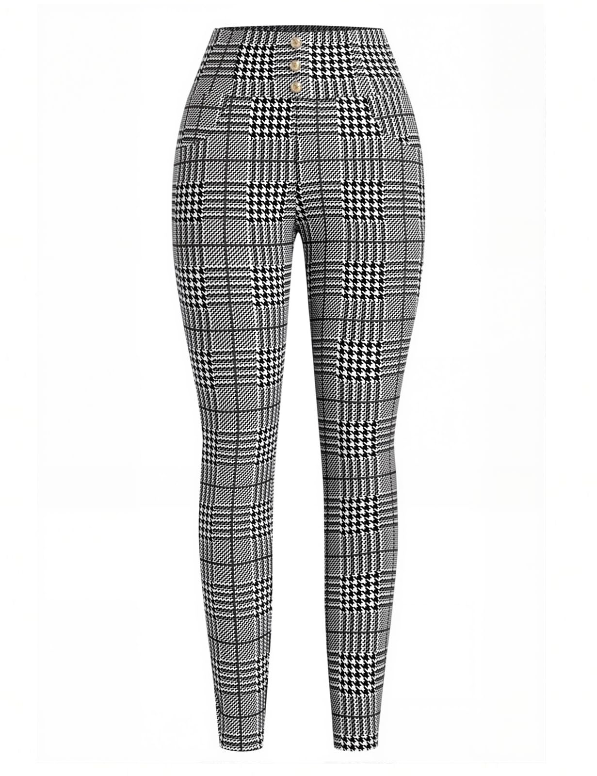 2026 Spring Womens Business Casual Pants Checkered Stretch Slim Fit Elastic Waist Tummy Control Office Dress Trousers