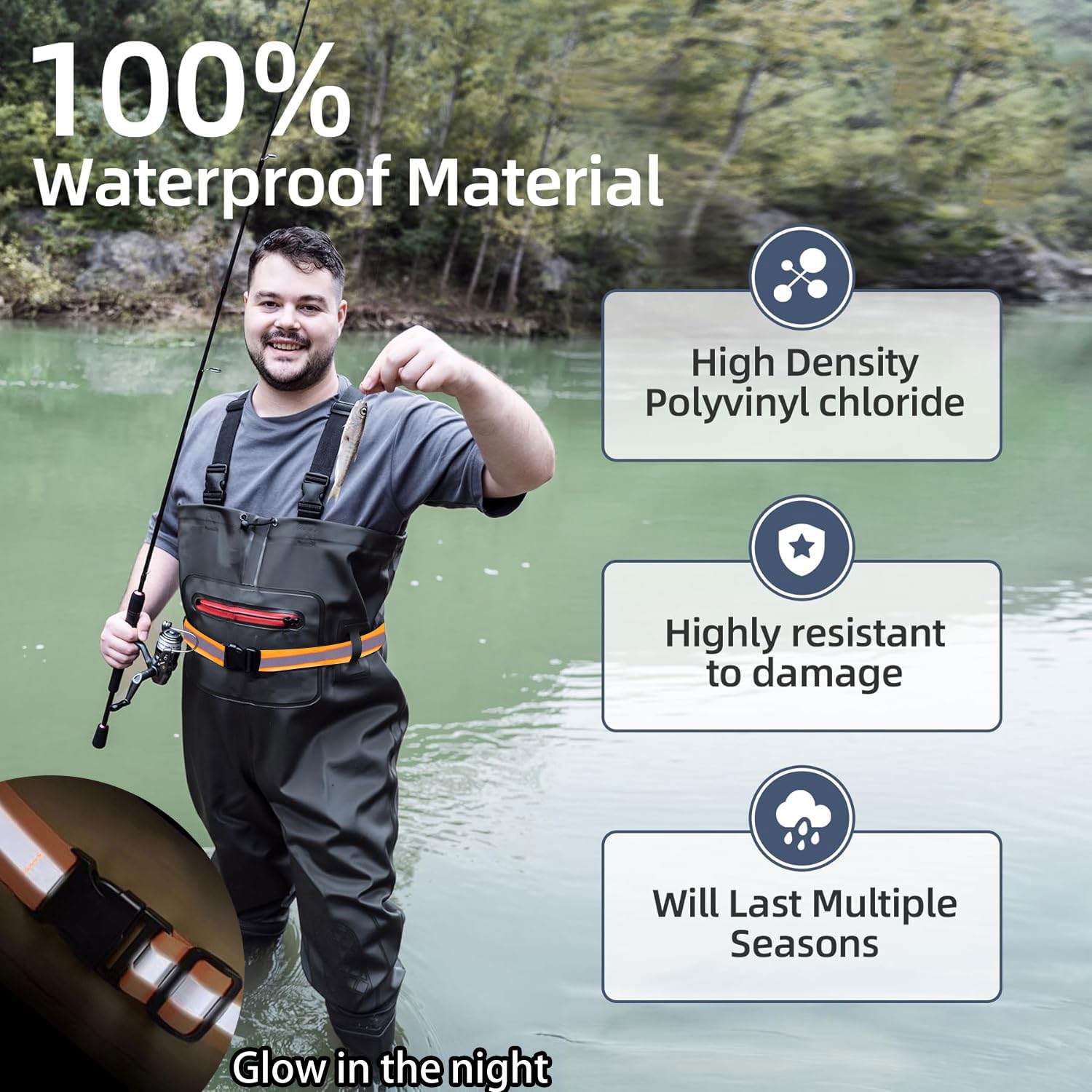 ZeiLaBang Kakadi Waders pour homme et femme - Pantalon de pêche avec bottes, poche poitrine et sangle réglable