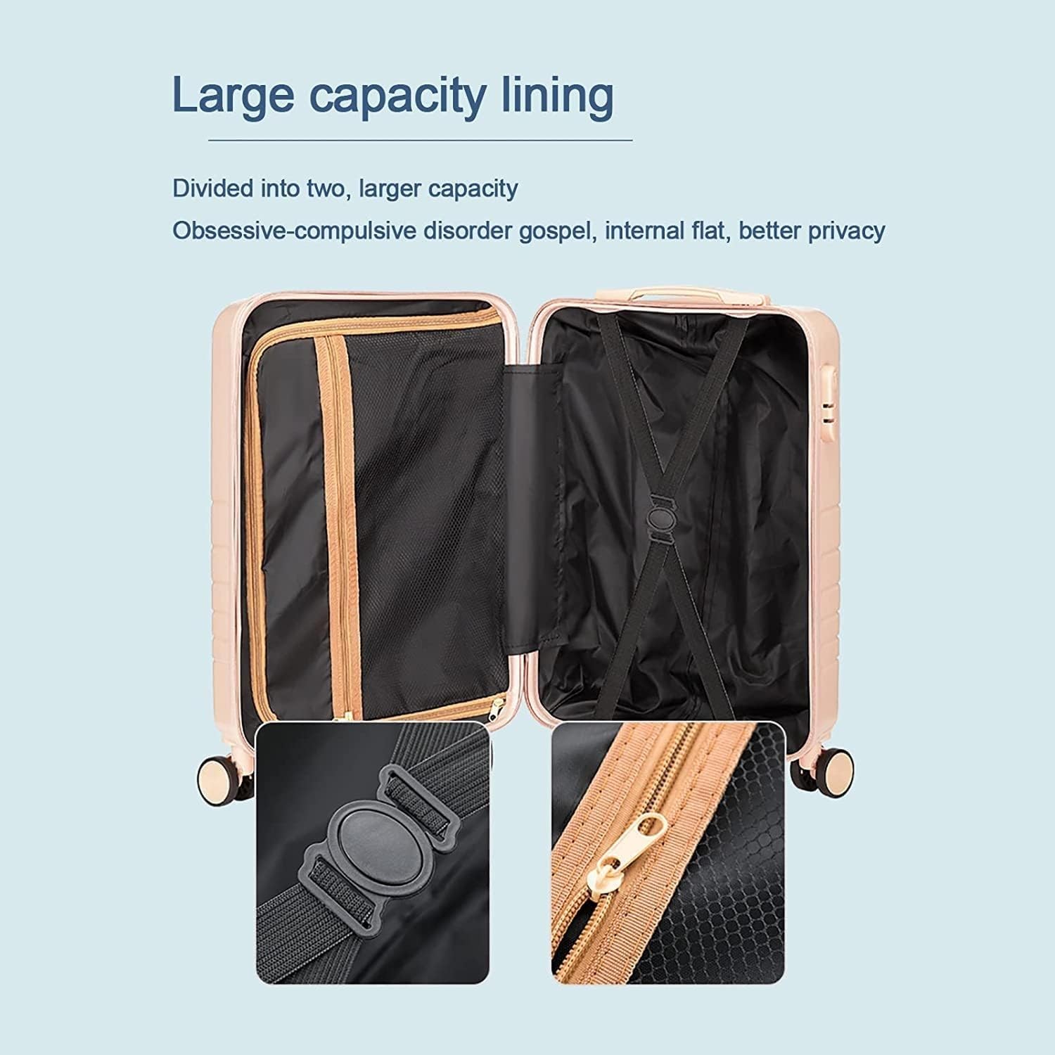 Maleta de viaje de aluminio para cabina, cubierta de apertura lateral, funda de carrito de apertura frontal, funda rígida universal duradera de 50 cm, Negro-, Talla única