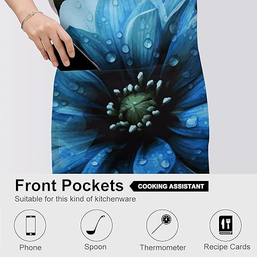 Miniatura 5 de MUSM Blue Flower ApronClassic Vintage Funny with Pockets Aprons,Adjustable Bib Waterdrop Resistant for Kitchen Cooking Restaurant BBQ Painting