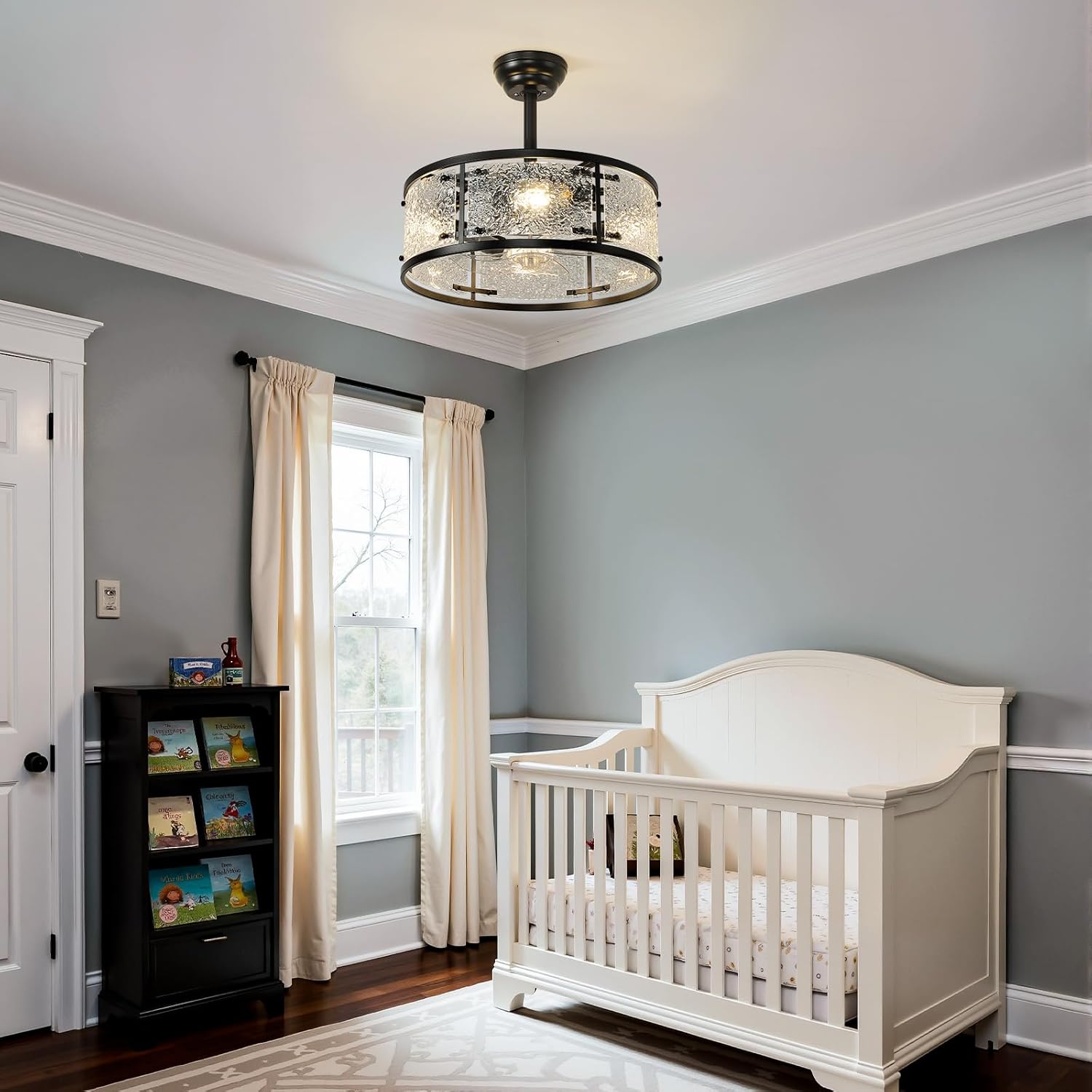 20" Caged Ceiling Fans with Lights, Black Fandelier Ceiling Fan with Light Remote Control, Low Profile Mid Century Chandelier Ceiling Fan with 6 Speeds for Bedroom, Nursery, Living Room