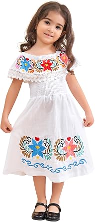 Mexican Dress for Girls Traditional Vestidos Mexicanos Cinco de Mayo Embroidered Dresser Toddler Kids