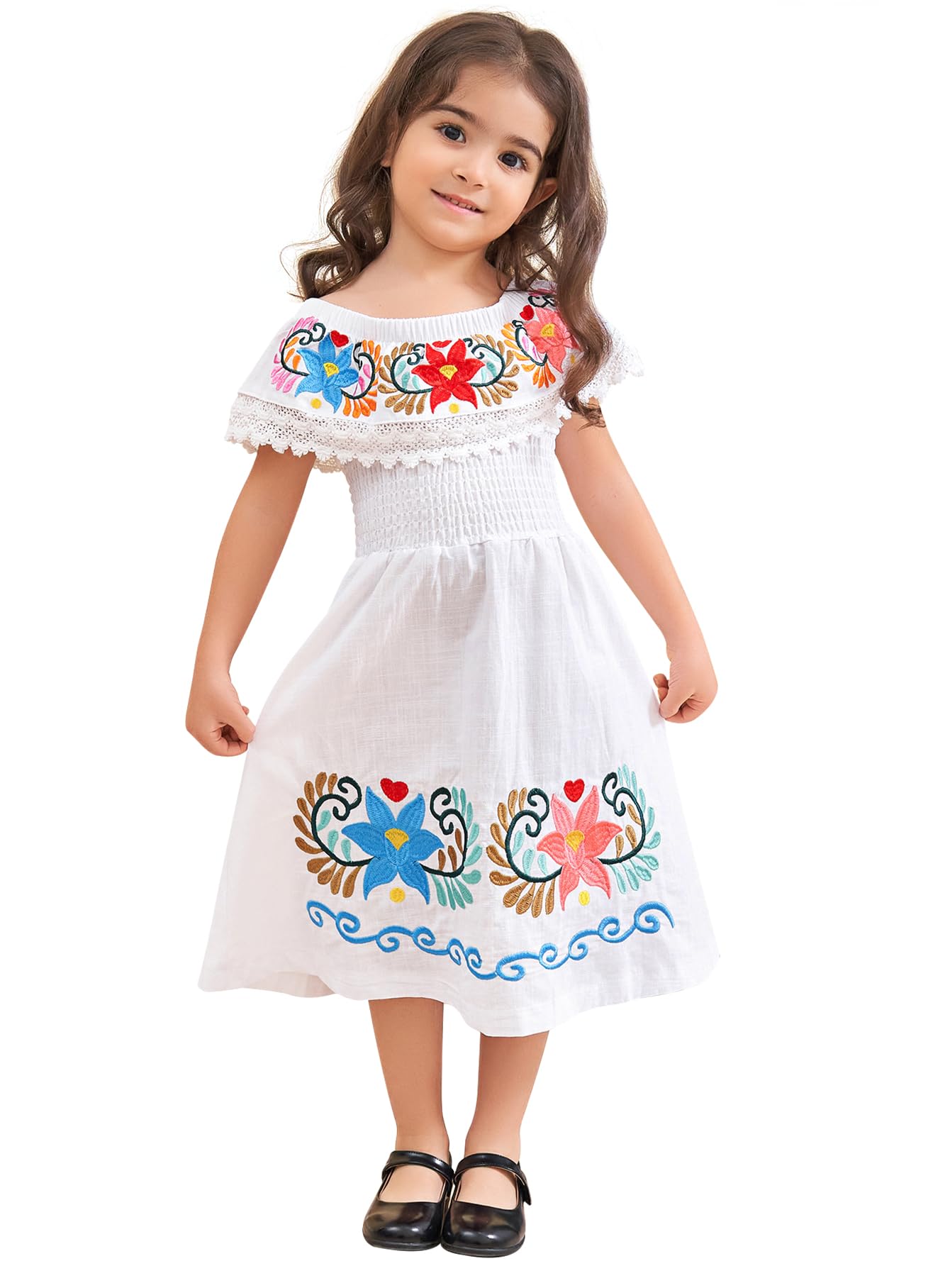 Mexican Dress for Girls Traditional Vestidos Mexicanos Cinco de Mayo Embroidered Dresser Toddler Kids