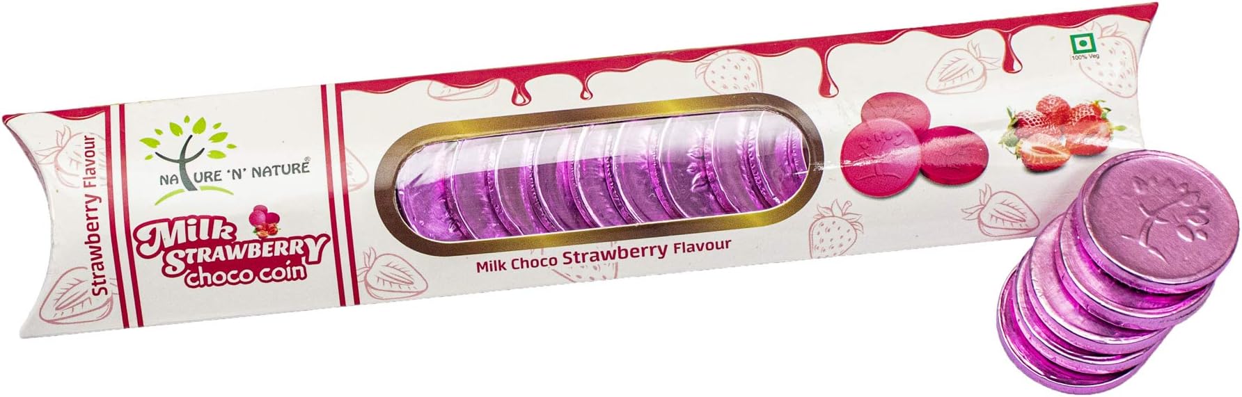 Pink Coin Strawberry Milk Chocolates Strip, 45gms (Pack of 3) 60 pcs,Coin Chocolate Gifts for Holi, Rakhi, Diwali, Anniversary, Birthday, Christmas, Valentines