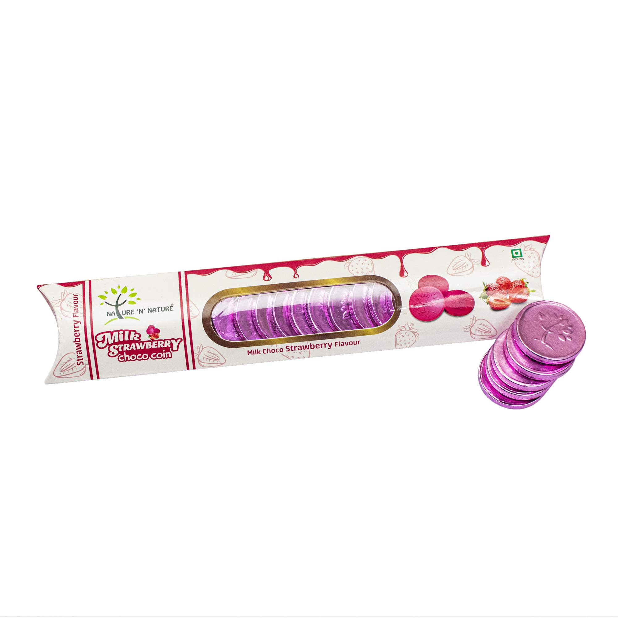 NATURE 'N' NATURE Pink Coin Strawberry Milk Chocolates Strip, 45gms (Pack of 3) 60 pcs,Coin Chocolate Gifts for Holi, Rakhi, Diwali, Anniversary, Birthday, Christmas, Valentines