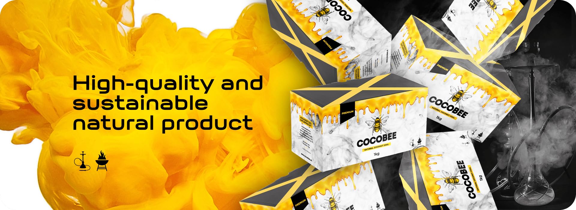 COCOBEE Black Coconut – Carbón Natural Premium | Ideal para Cachimba & BBQ – Briquetas de Coco de Larga Duración (12 KG)