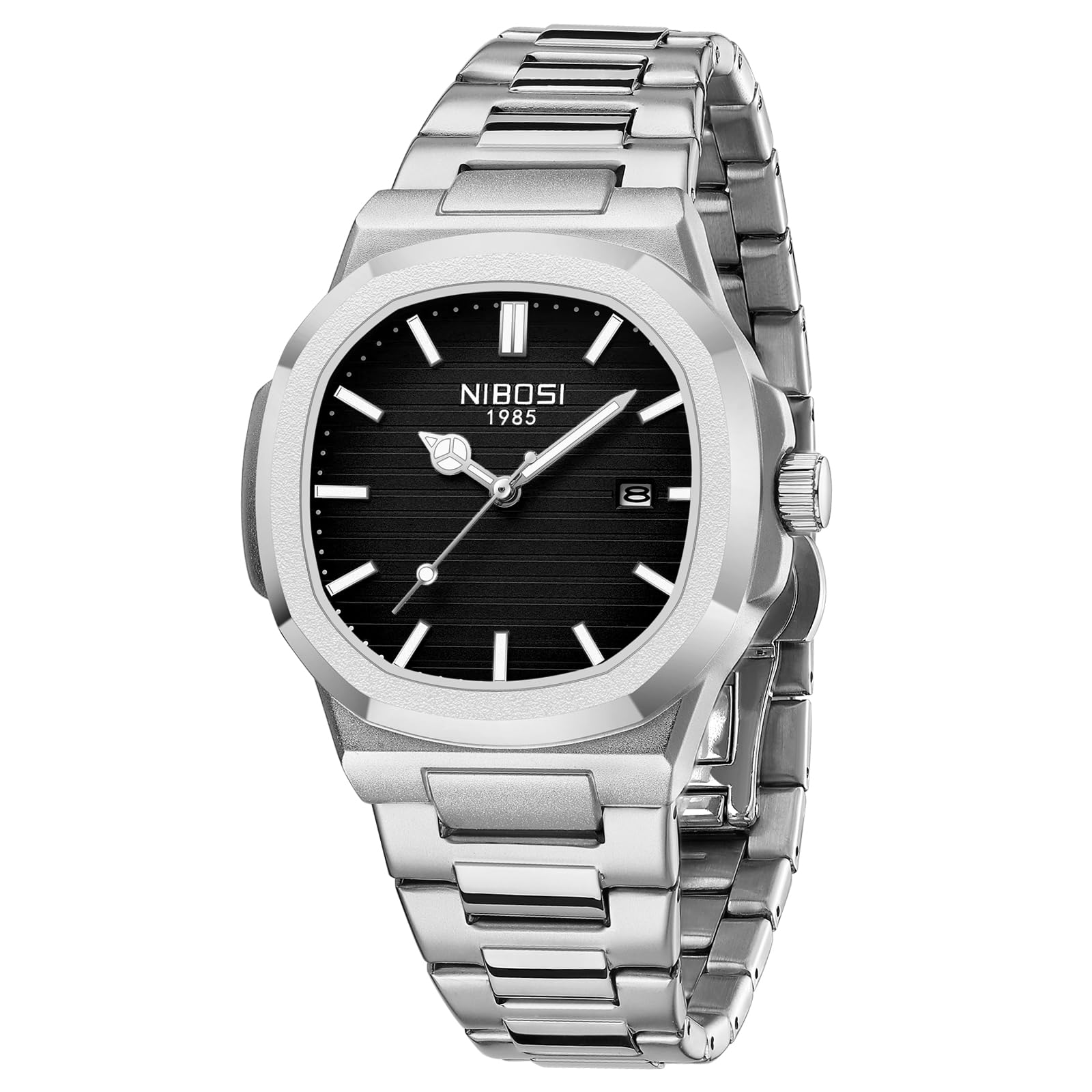 NIBOSI Men Watches Analog Quartz Stainless Steel Military Watches for Men Waterproof Business Classic Desiger Wrist Watch Date (Silver Black) (B0CT7N7R63) Amazon Price History, Amazon Price Tracker
