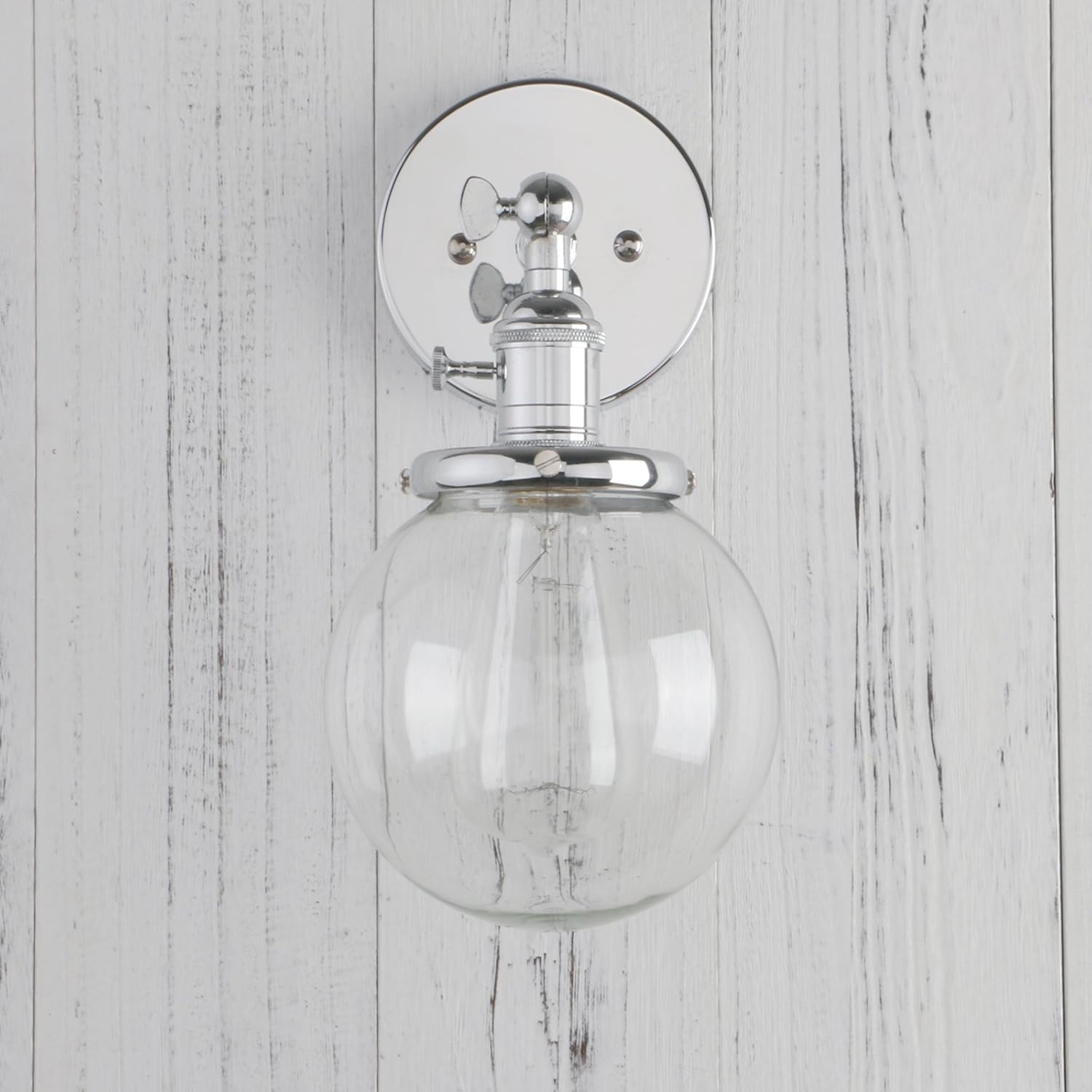 Hottest Sales Permo Vintage Industrial Wall Sconce Lighting Fixture with Mini 5.9 Round Clear Glass Globe Hand Blown Shade (Chrome) Exclusive Discount 80% Offer Permo Vintage Industrial Wall Sconce Lighting Fixture with Mini 5.9 Round Clear Glass Globe Hand Blown Shade (Chrome)