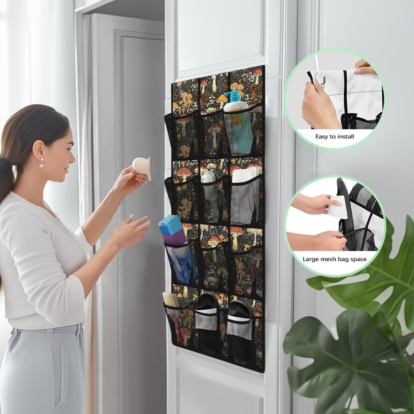 Qehuruxo Mushroom Shoe Organizer Door Hanger,Shoes Hanger Storage Organizer Bag Space Saver,Hanging Shoe Storage Hanging Bag