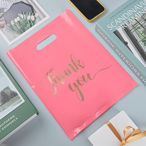 Miniatura 7 de ZORRITA Paquete de 100 bolsas de agradecimiento para negocios, bolsas de plástico de 9 x 12 pulgadas, bolsas de compras extragruesas con asa, bolsas