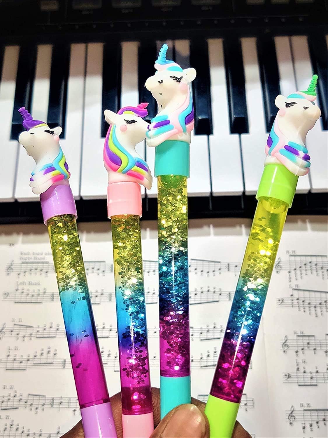 MorningVale Unicorn Toy Water Glitter Gel Pen - Beautiful Designer Fancy Pen for Girls for Kids & Students (4), Blue