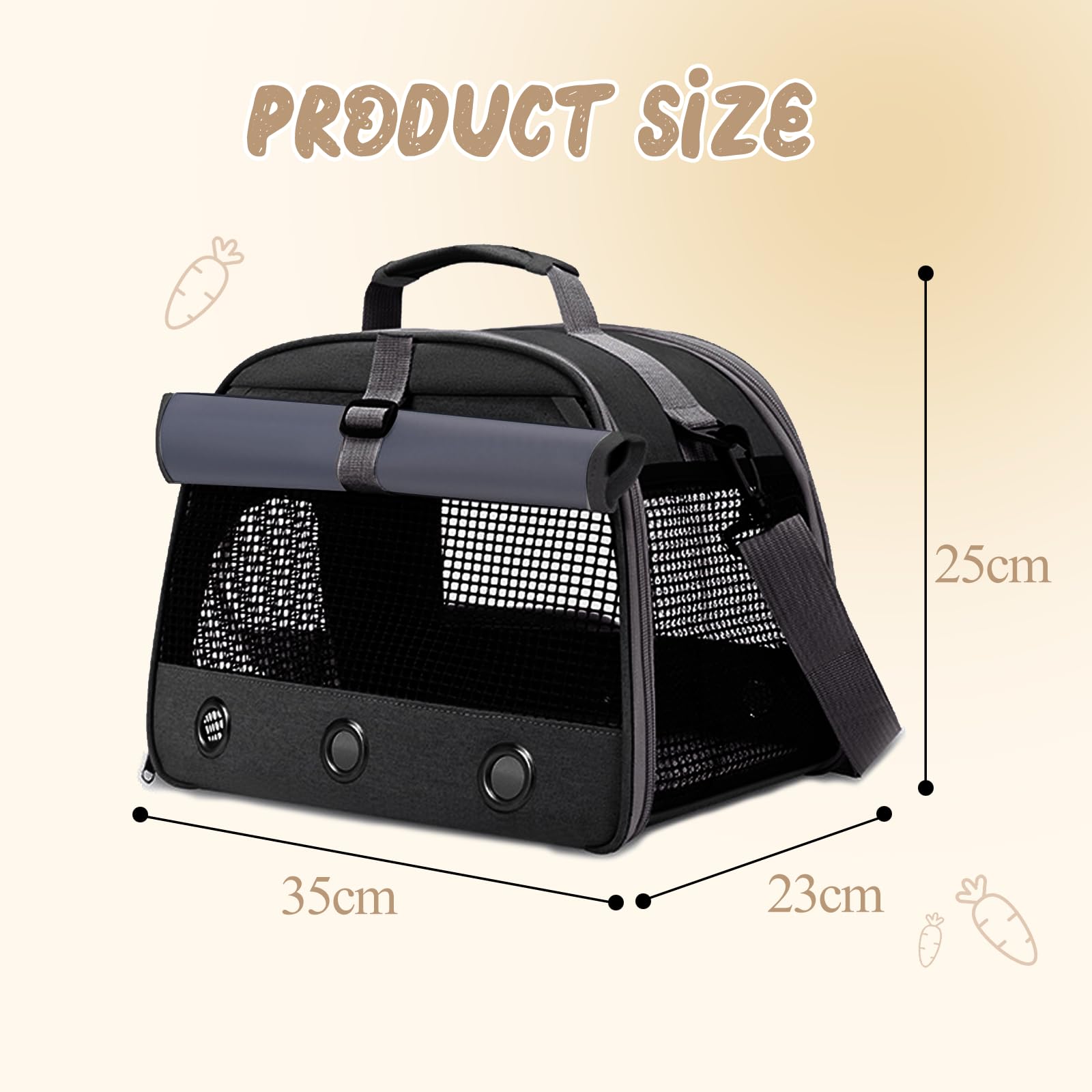 Bolsa de Transporte de Animales pequeños, 35 * 25 * 23cm Bolsa de Viaje saliente para Mascotas, Portador de Conejillos de Indias portátil con Malla Transpirable para pájaro, Rata,Negro
