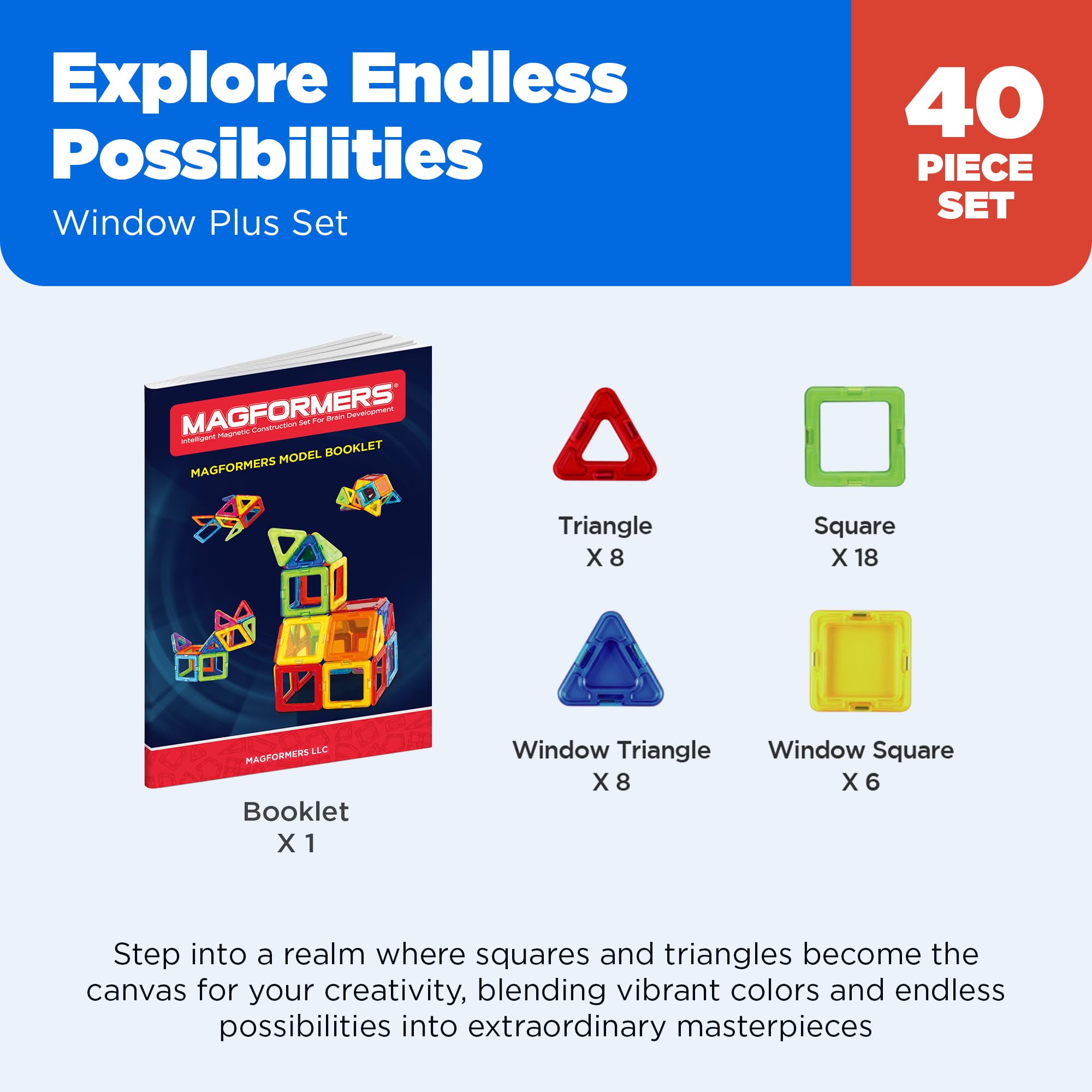 Amazon.com: Magformers Window Plus 40 Pieces Rainbow Colors